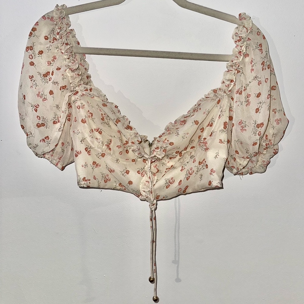 Floral Cream Puff Sleeve Top